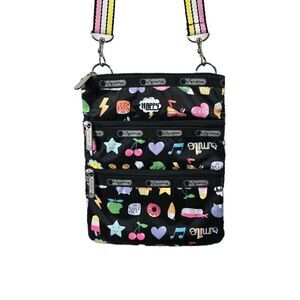 Lesportsac Kasey 3 Zip Crossbody‎ Fun Food Emoji Smile Purse Colorful Adjustable